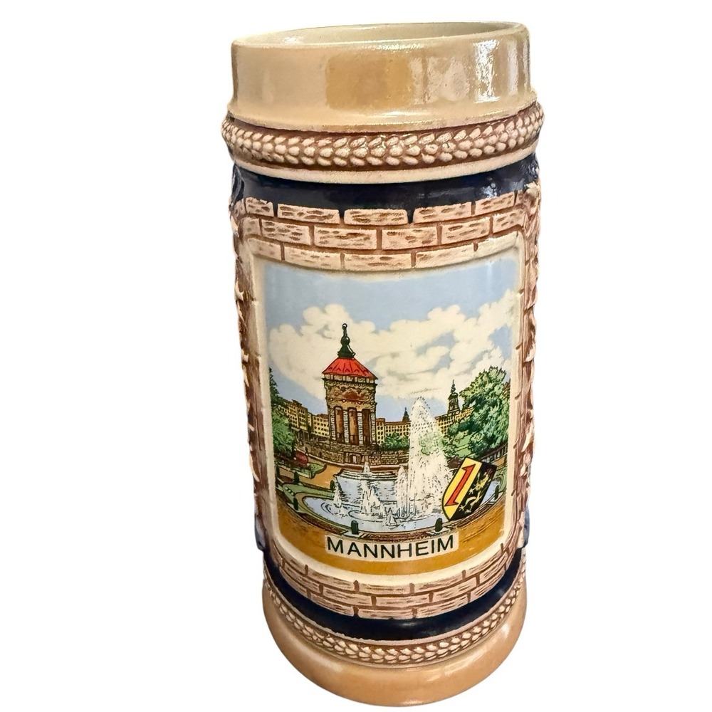 Original Gerzit Mannheim‎ German Beer Stein Ceramic Relief Mug Cobalt Blue 0.5L